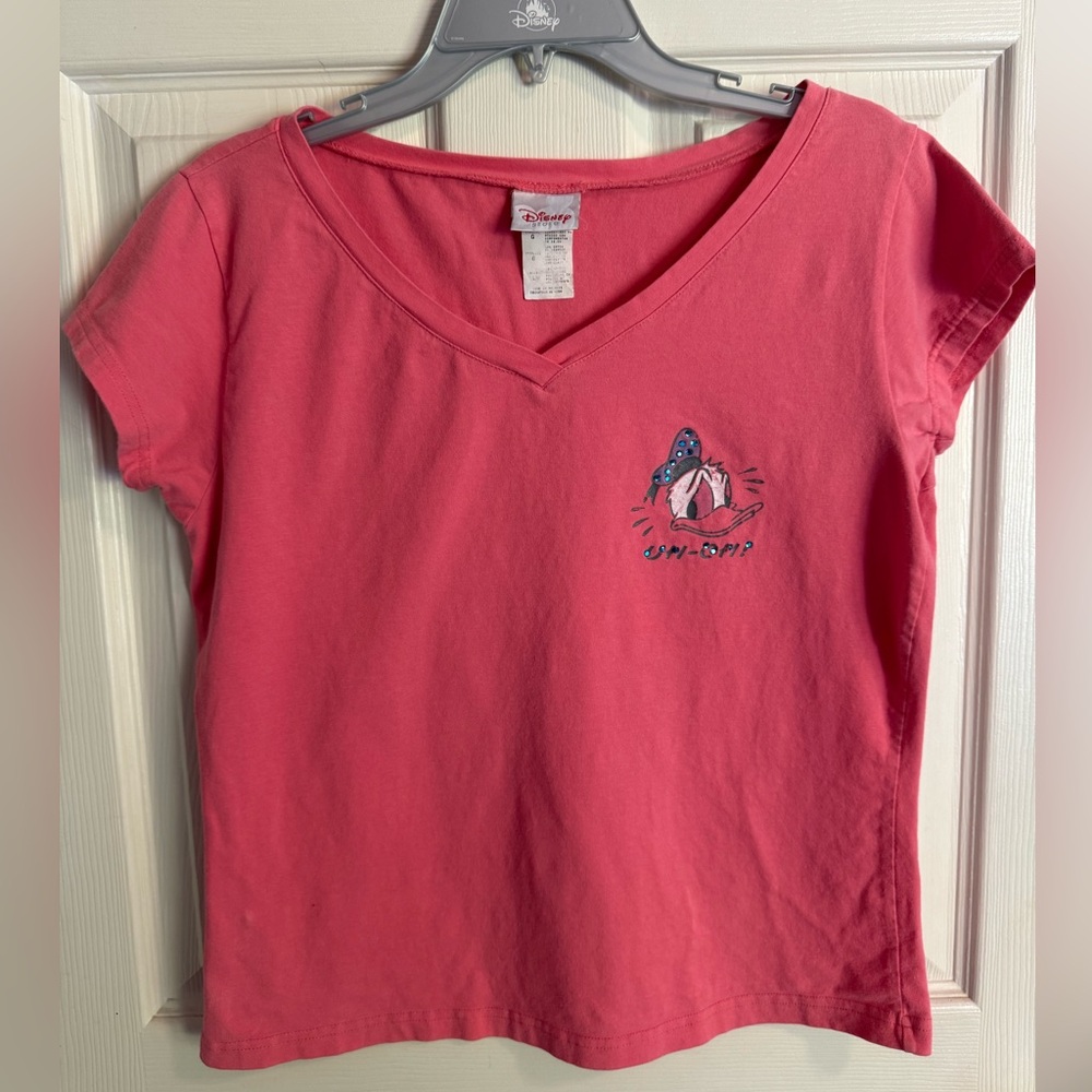 Disney Store Exclusive Y2K Vintage Pink Donald Duck V-neck T-shirt Size L